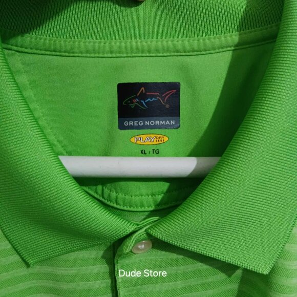Greg Norman Play Dry Bright Green Striped Polo - Size: XL - Picture 3 of 5